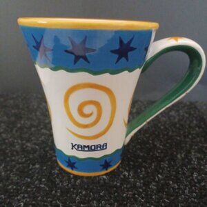 Kamora Coffee/Tea Mug/Cup/Glass - Blue White Yellow Spiral Swirl - 4.5"‎ Height!